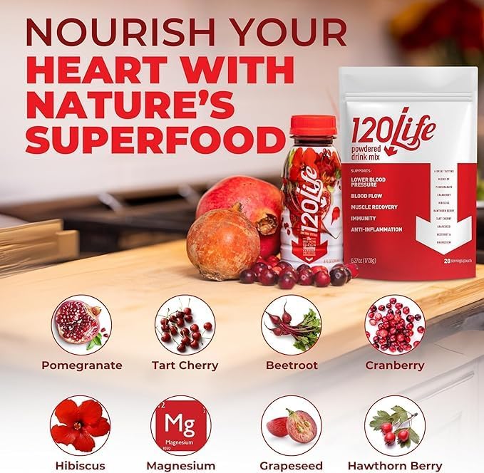 Miniatura 5 de 120LIFE Apoyo a la presión arterial, mezcla de bebida natural de raíz de remolacha con polvo de granada, suplemento de arándano, cereza ácida,