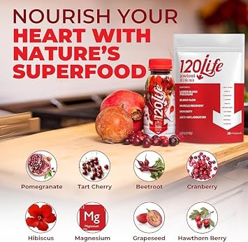 120LIFE Blood Pressure Support, Natural Beet Root Powder Drink Mix with Pomegranate Powder, Cranberry Supplement, Tart Cherry, Hibiscus, and Magnesium (28 Servings) - Gluten-Free, Vegan