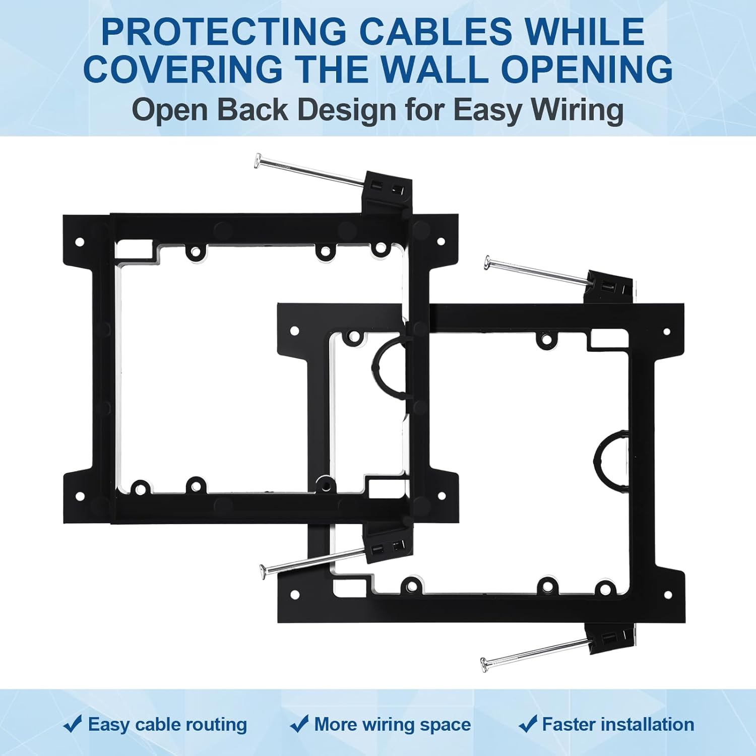Silkfly 4 Pcs Low Voltage Mounting Bracket for New Construction 2 Gang Screw Fixed Dual Gang Drywall Wall Plate Wood Studs, No Electrical Box Needed, Open Back for Av Data Coaxial Speaker Hdmi Cables