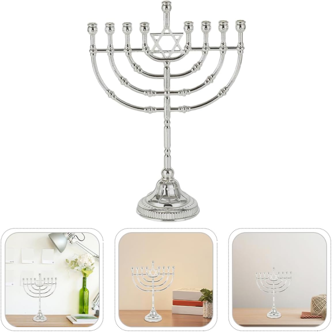 Jewish Candle Holder: Elegant 9-Hole Menorah for Pillar Candles Vintage Metal Candelabra for Hanukkah Home Decoration and Special Events