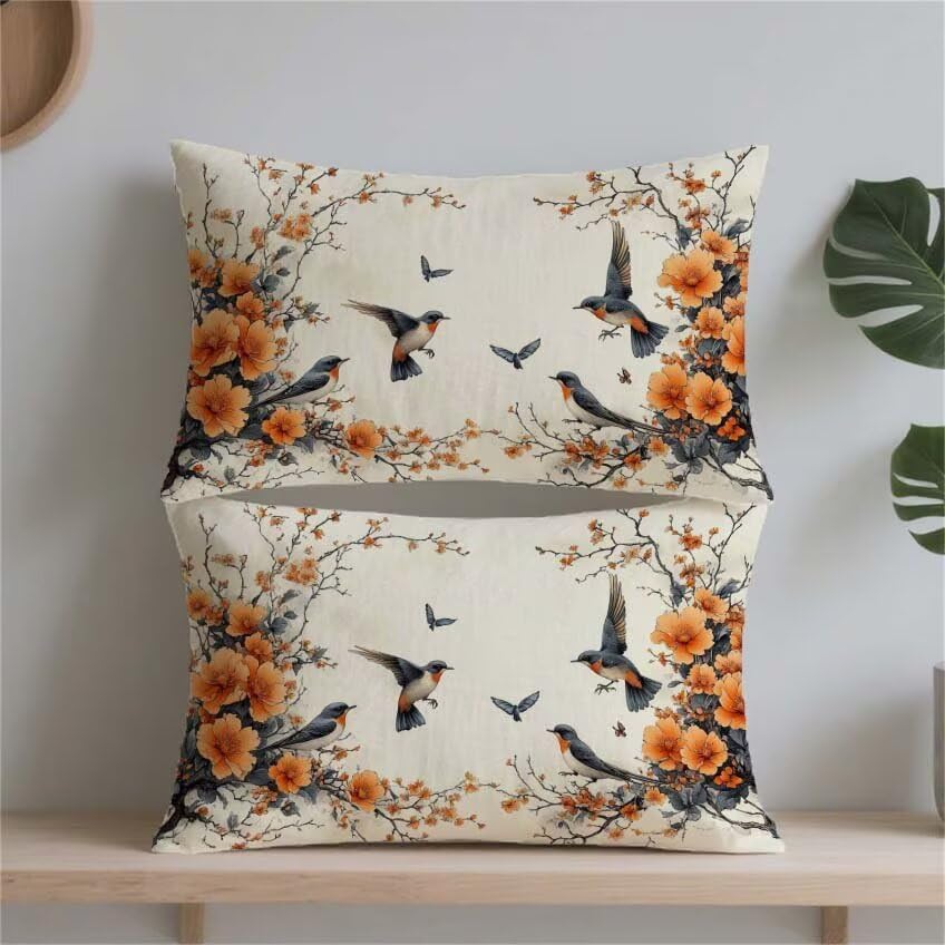 Housse coussin exterieur fleur 60x90 lin impermeable orange