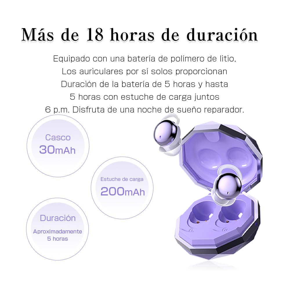 Auriculares Bluetooth 5.4 para Dormir, con Tapones de Silicona, ultracompactos, diseño Separado, monocanal/bicanal, Aislamiento acústico, compatibles con iOS/Android.(Morado)