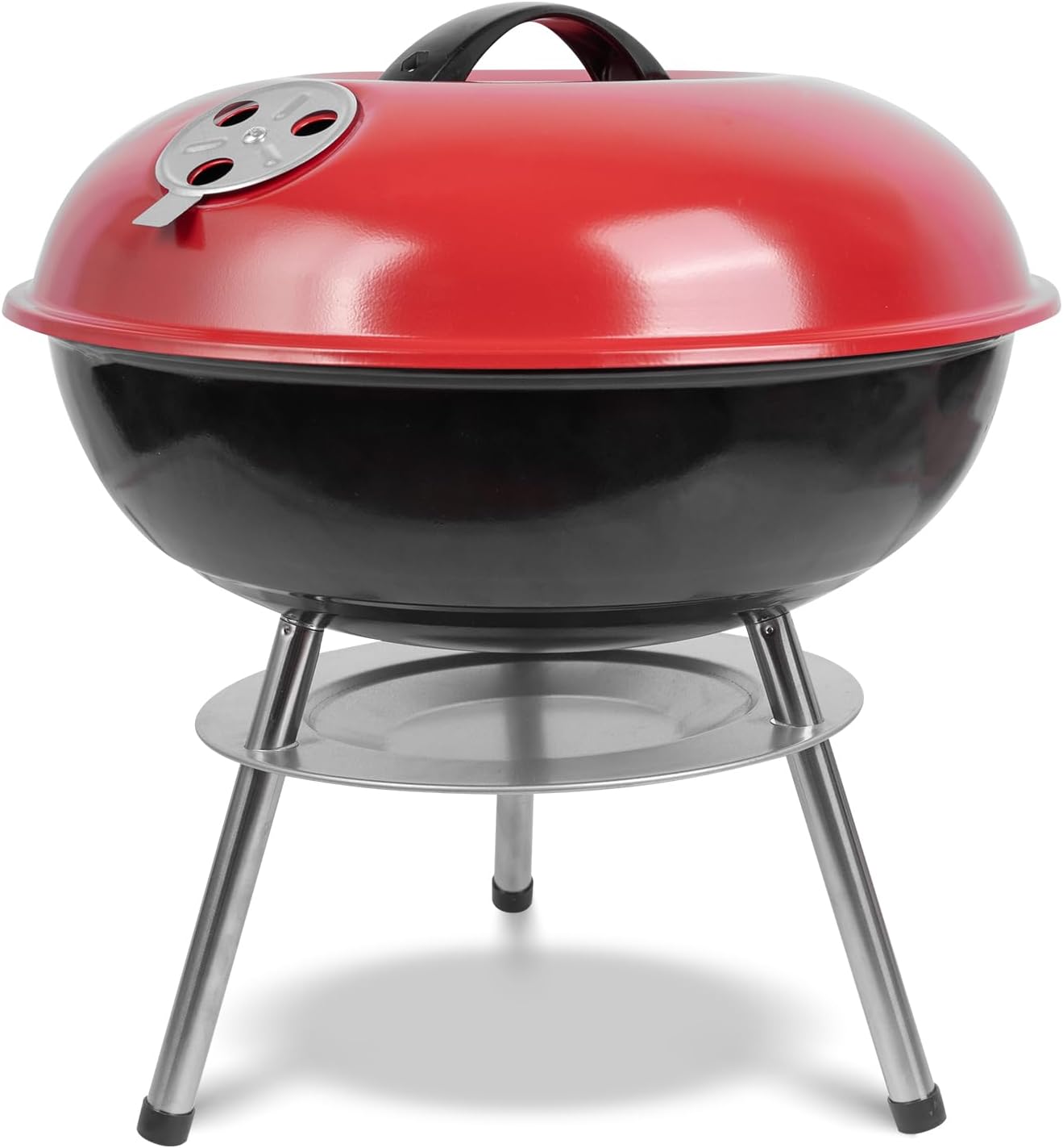Charcoal Grill - 14 "portable outdoor grill with 3-point locking lid and dual ventilation system | perfect for backyard, camping and beach, red (red)