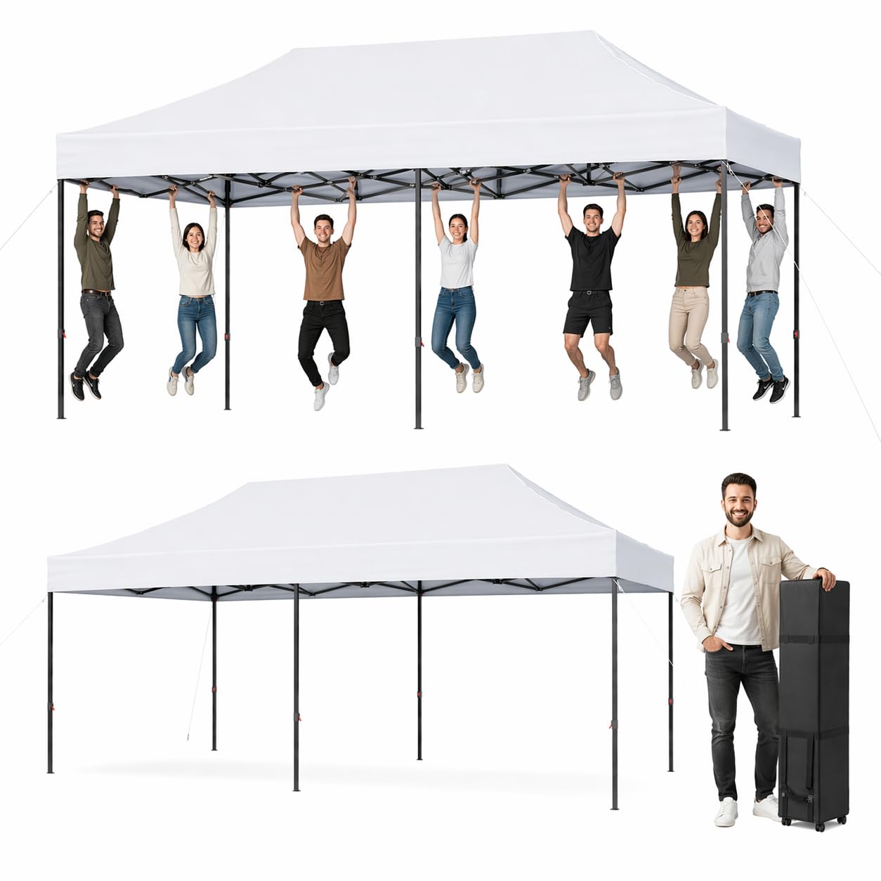 Aoxun Pop Up Gazebo 3m x 6m Heavy Duty Dual Peak 6x3 Party Tent White