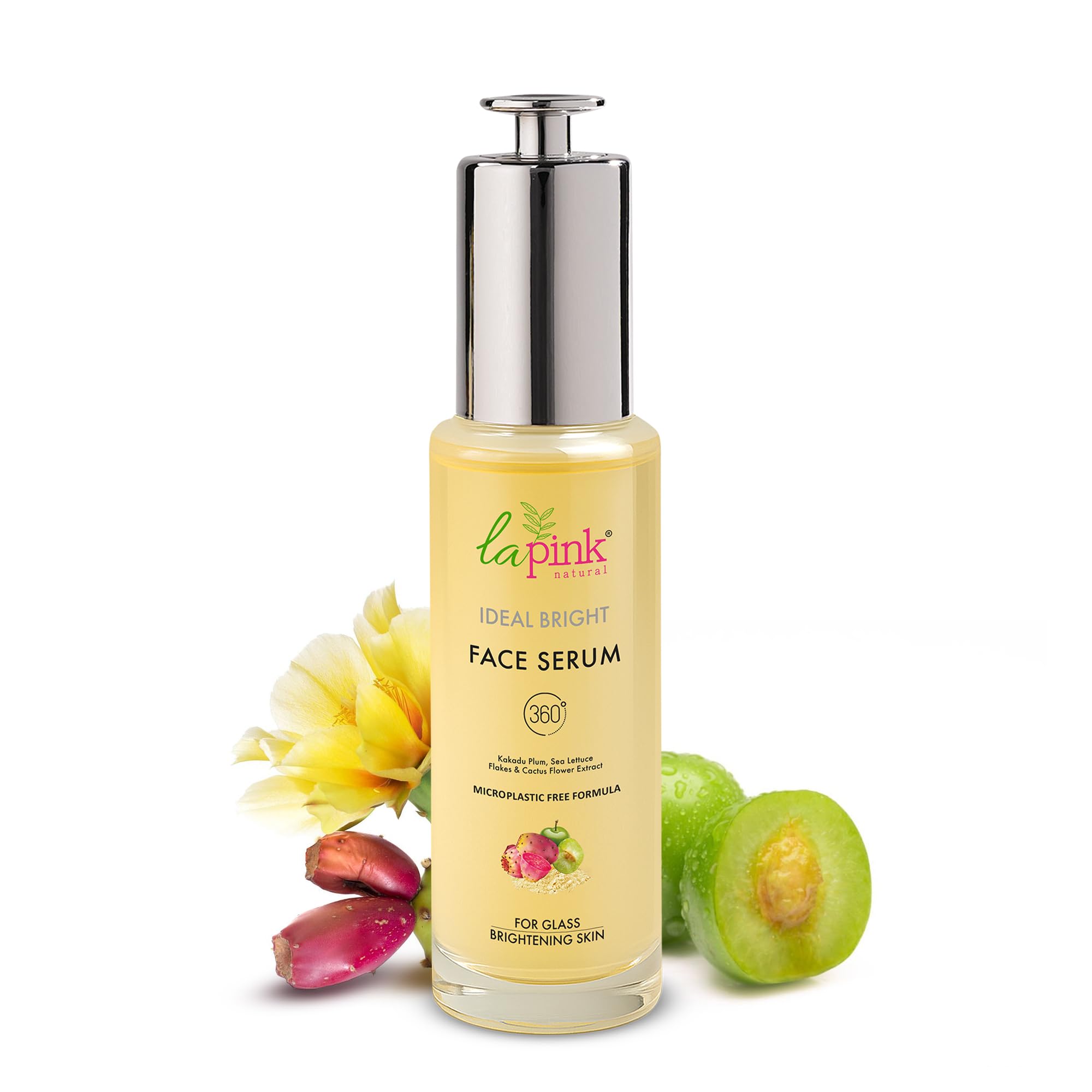 La Pink Ideal Bright Face Serum | 100% Microplastic Free Formula | Glass like skin, Lightening, Evens Skin Tone | White Haldi & Kakadu Plum | For Bright Radiant Skin | All Skin Types | 50ml