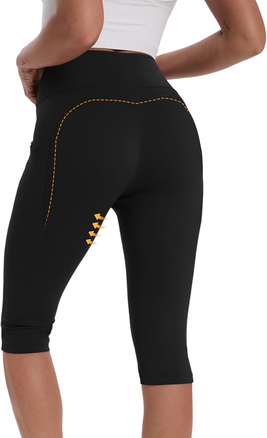 CHALLMOTI Women's Knee Length Capri Leggings with Pockets Yoga Workout Capris Pants Stretch for Running Casual - Image 2