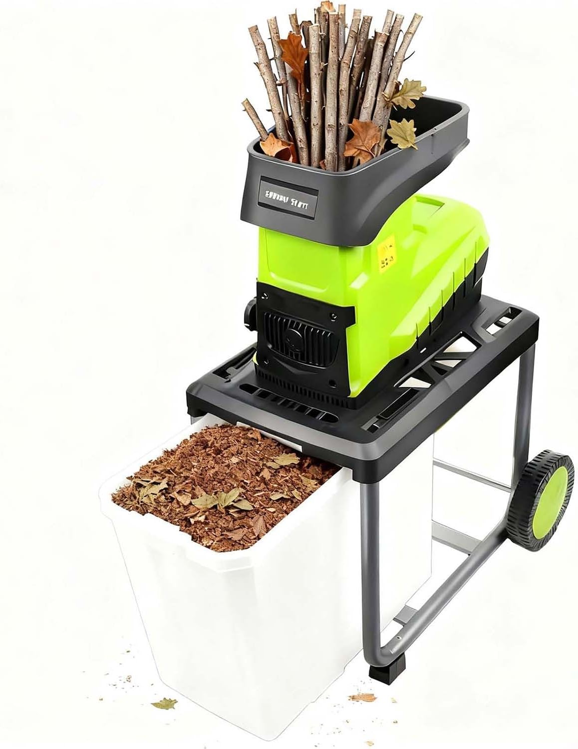Garden Debris Shredder, 2800W Electric Wood Chipper with 45mm Cutting Capacity, 60L Collection Container, Sa-fety Shut-Off Mechanism and Portable Setup, Perfect for Landscaping.