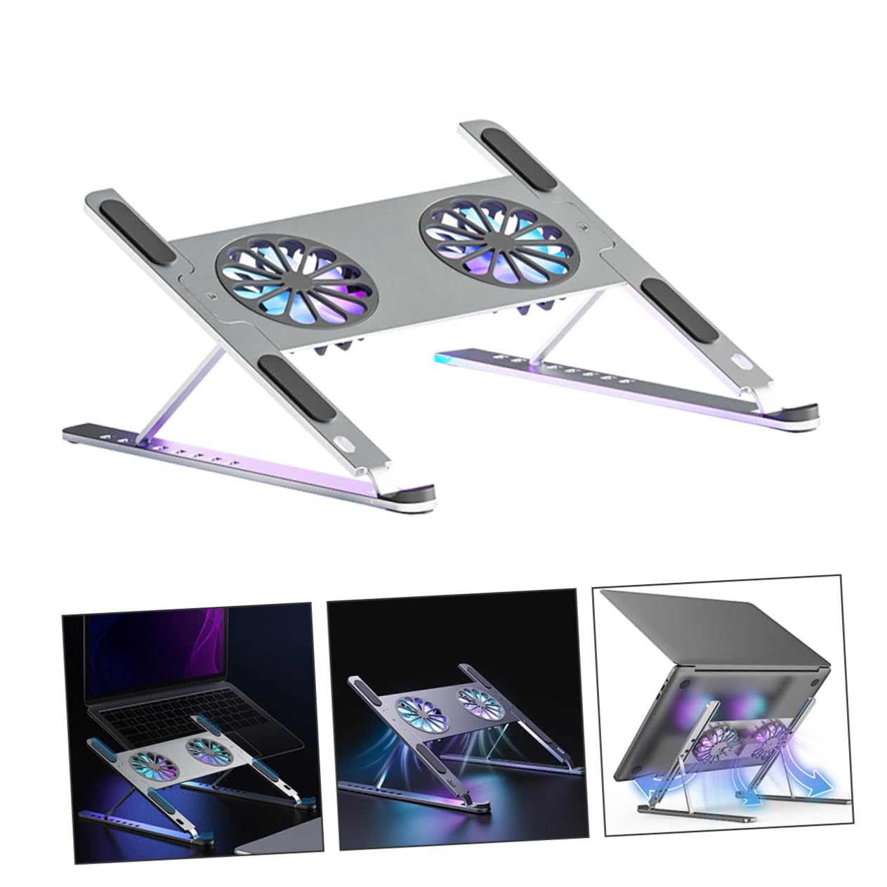 SHINEOFI Support Réglable Ventilé pour Ordinateur Portable en Alliage D'aluminium Circulation d'air Interne et Externe, Design Spécial et Texture Raffinée pour Bureau