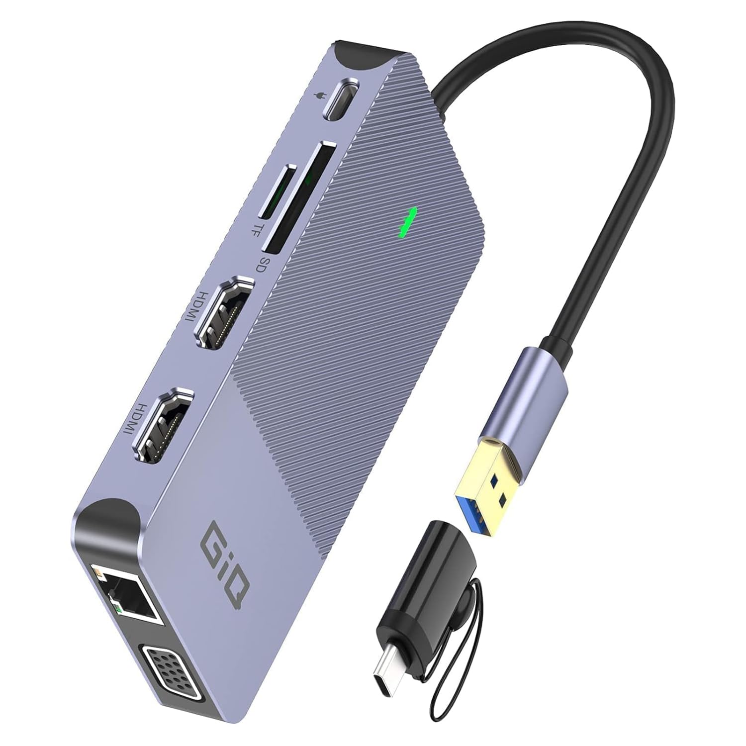 Station d'accueil USB Giq USB C HUB USB 3.0 vers Double HDMI VGA Adaptateur Triple Affichage USB C pour Ordinateur Portable Double Moniteur HDMI Splitter Extender Compatible avec MacBook M1 M2 USB