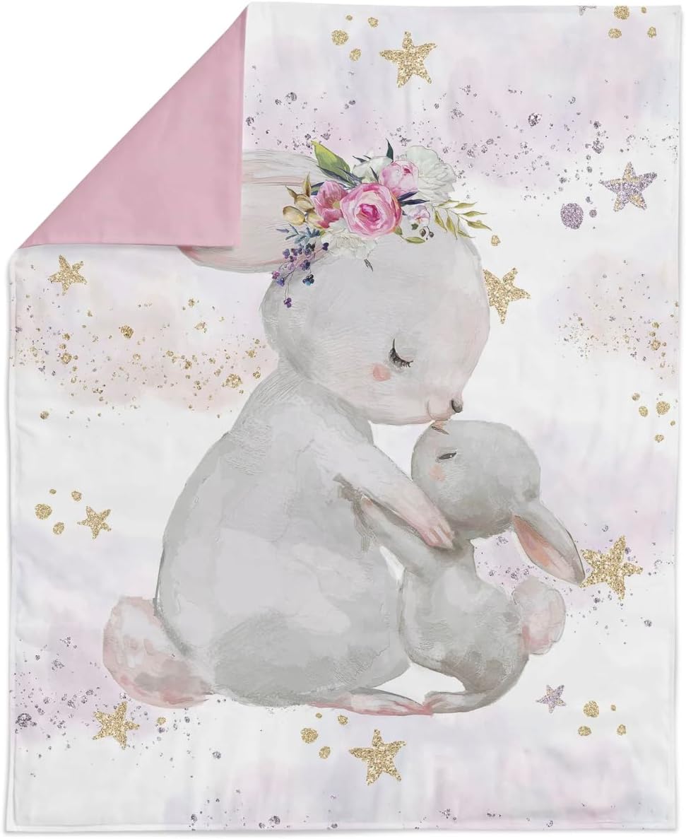 UNIQUE Bunny Fabric Panel, 29x39 in, 100% Cotton Sateen, Print, Quilting Fabric Panel, White