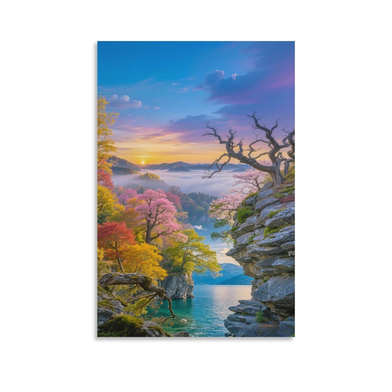 IEJKLUVWX Blossom Mountain Wall Posters Sunrise Cloudy Fade-Resistant Easy to Install High Definition for Bathroom Sofa Background Home Decor Lover Modern 12x18inch(30x45cm)