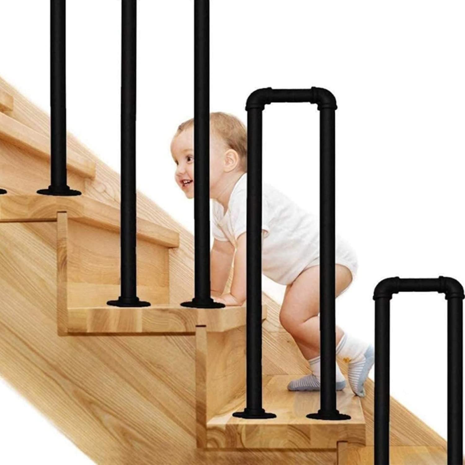 FKXSXAZ Metal Stair Handrail, U-Shaped Black Hand Rails, 35-100cm Non-Slip Staircase Railing, Villa Loft Corridor Support Bar, for Indoor Outdoor Steps Grab Bar(Size:95cm/3.1ft)