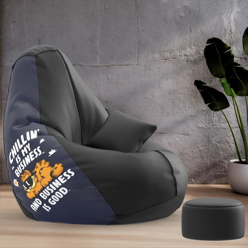 Image of Biggie Bean Bag with Beans Filled 6XL Bean Bag with Free Cushion Footrest - Official : PrintZen Combo (Matching Color : Printed, Chillin is My Business-Black)