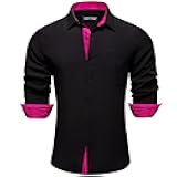 Barry.Wang Mens Business Shirts Long Sleeve Button Down Formal Shirt Collar Cuff Contrast Casual Dress Shirt Party Disco