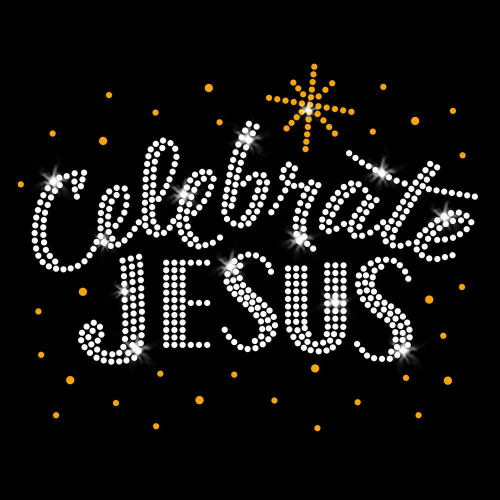 JCS Rhinestones Gold Celebrate Jesus Iron On Rhinestone Crystal T-Shirt Transfer by JCS Rhinestones