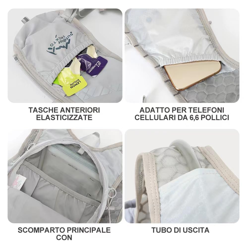 INOXTO Zaino da Corsa 5L - Leggero Zaino Idratazione con Strisce Riflettenti,Rete Traspirante per Outdoor, Maratona, Ciclismo, Alpinismo, Uomoe Donna