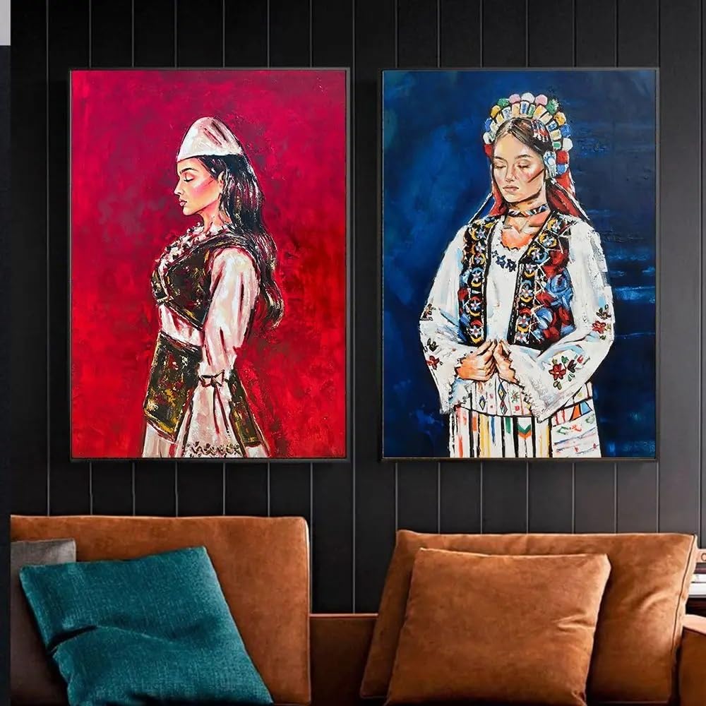 LVTFCO Stampa Su Tela Donna Albanese Retrò - Quadro Murale 50x70 Cm, Decorazione Casa, Senza Cornice, Ritratto Artistico