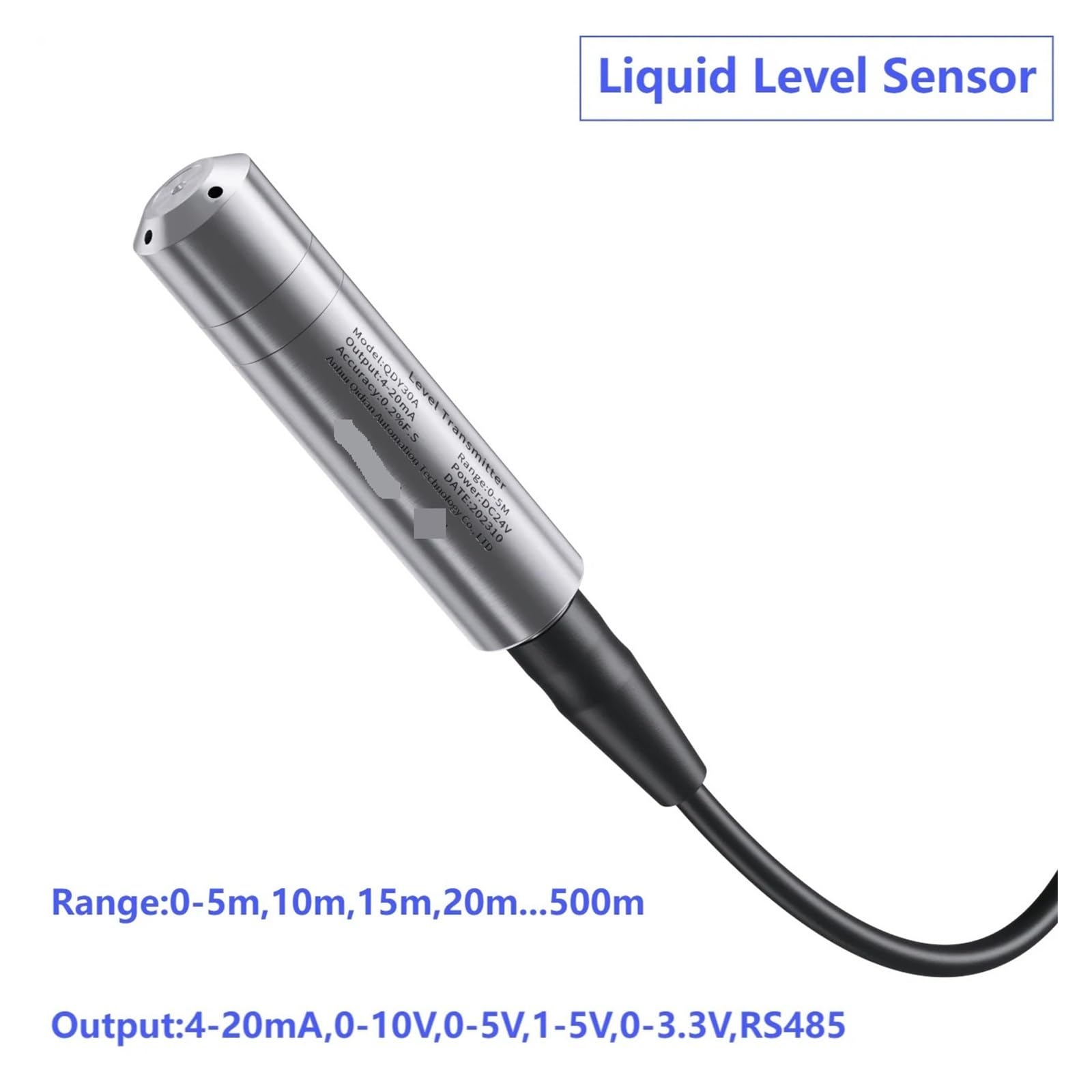 Trasmettitore del sensore di livello idrostatico sommergibile da 0-5 V, uscita RS485 da 4-20 mA, misuratore del trasduttore di livello Impermeabile(0-10V DC12-30V,1m range 2m cable)