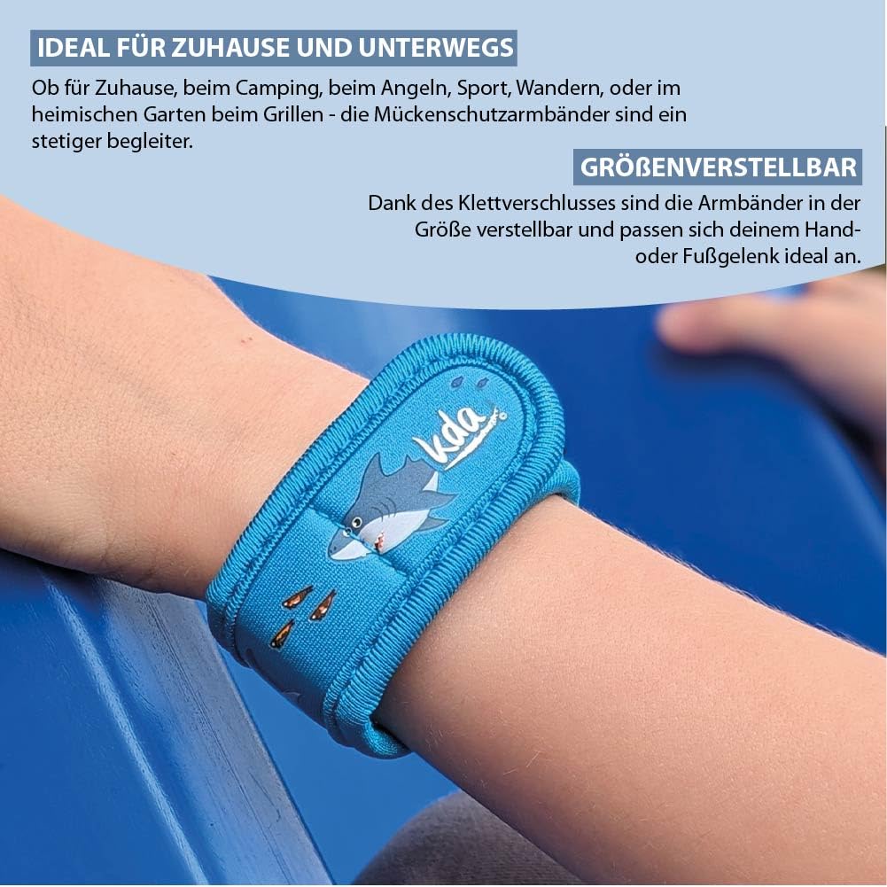 kda Mückenschutz Armband Sparset - 2 Armbänder mit gratis Nachfüller - Nachfüllpack Mückenarmband Sommer Sonne Camping (Einhorn-Hai)