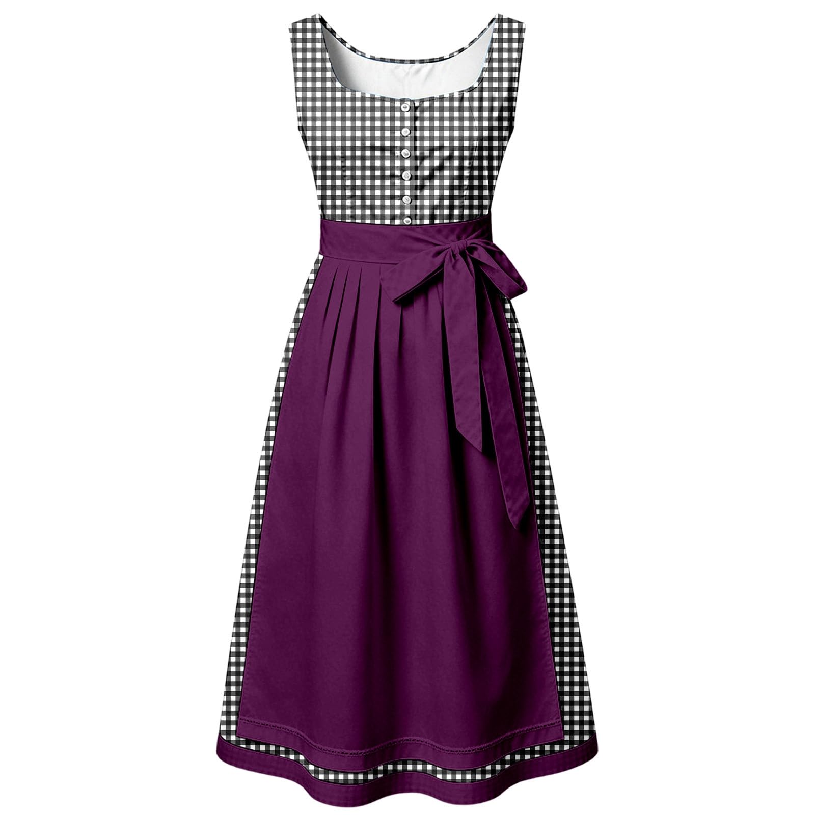 Dirndl Damen Midi Dirndlkleid Trachtenkleid Oktoberfest Dress Corset Style Long French Beer Dress with Waist Tie Bow Spitze Midi Dirndlkleid Kleid für Halloween Karneval