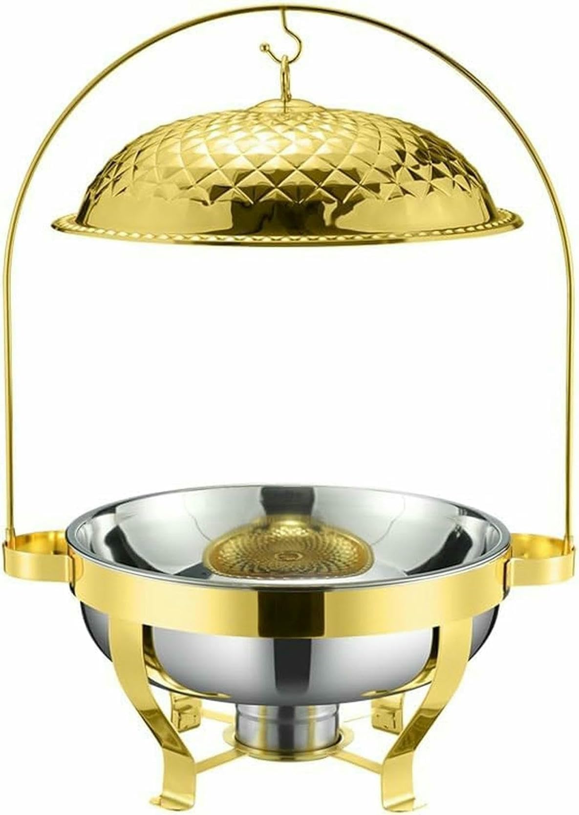Juego de buffet con plato for calentar alimentos de acero inoxidable, juego completo de calentador de alimentos con bandeja for agua, bandeja for alimentos, soporte for combustible y tapa for fiestas