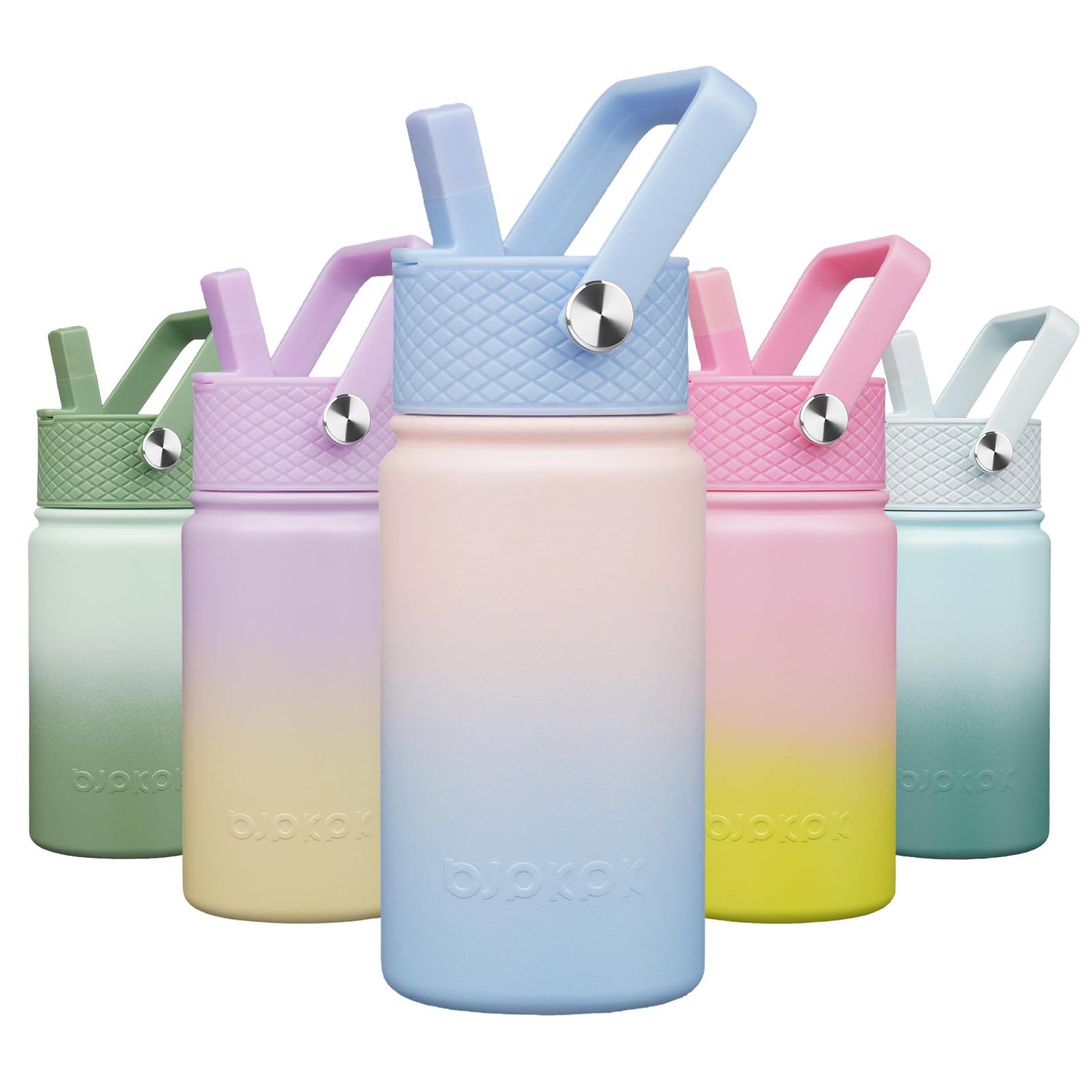 BJPKPK Insulated Water Bottle with Straw Lid, 15oz Cute Water Bottles, Stainless Steel Metal Thermo, Reusable BPA Free Leak Proof Tumblers, Cups,