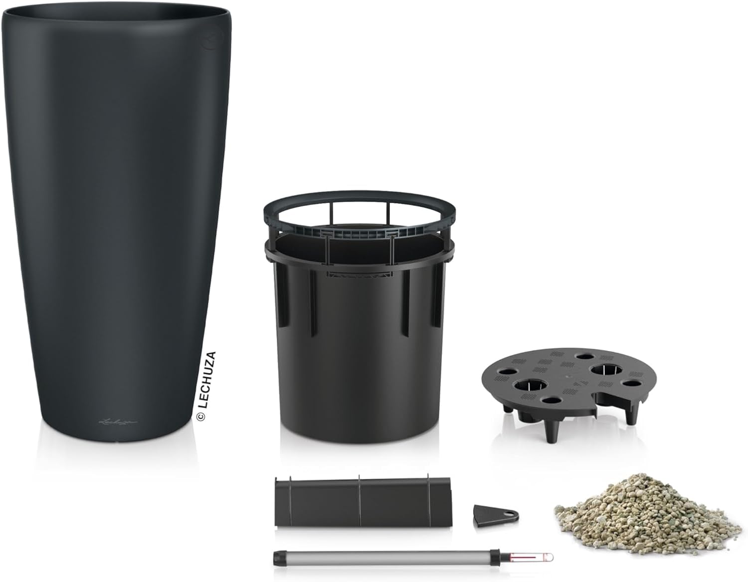 Lechuza Rondo 40 Basalt Grey Matt, Self-Watering Tall Planter, D15.7 H29.5 in