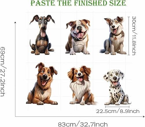 Miniatura 5 de sacinora - Calcomanías de pared con diseño de seis razas de cachorros, calcomanías de pared de perros de dálmata, Husky Border Collie, Bulldog