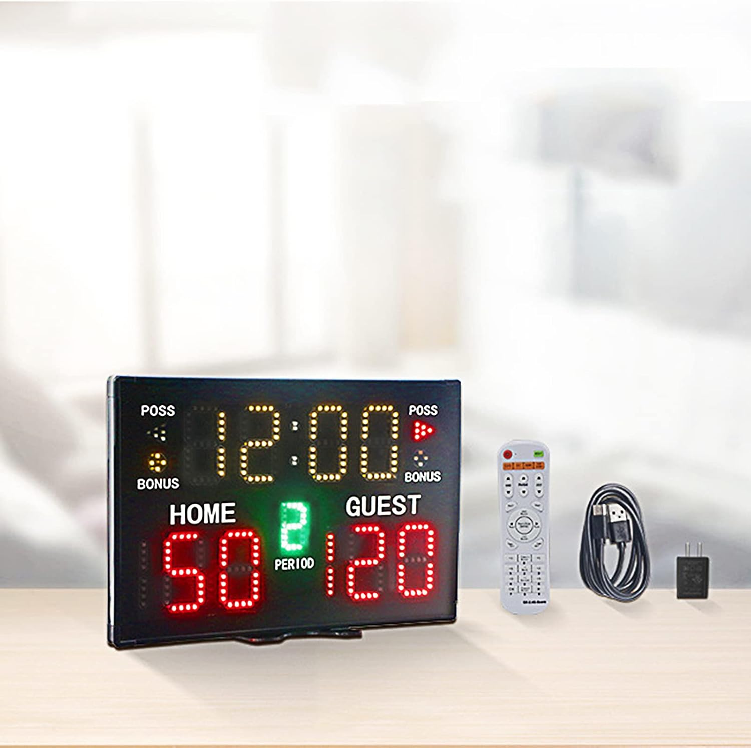 Electronic Scoreboard, Basketball Digital Scoreboard with Remote,Battery Powered Tabletop Game Scoreboard, 75dB Buzzer,Countdown Timer & Score for Games for Football,