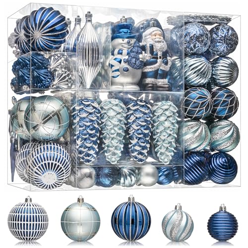 JORNOY 179PCS Christmas Tree Ornaments, Shatterproof Plastic Decorative Baubles for