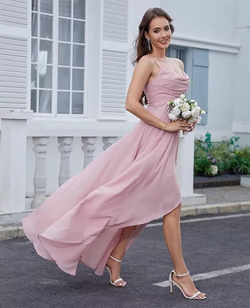 FOOHJMH - Vestido de dama de honor de gasa con tirantes delgados, vestidos de baile de graduación, vestidos de noche formales 2025