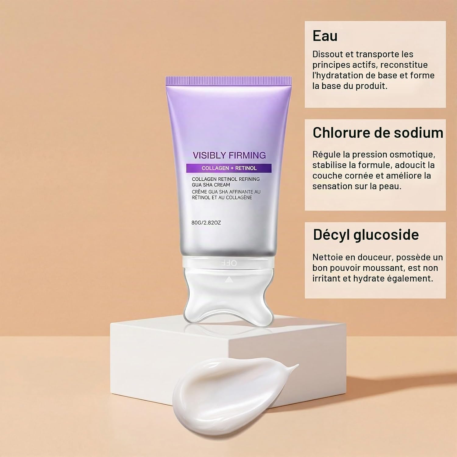 Gua Sha Refinant Visibly Firming Cream - Collagen + Retinol. | Nawilżenie i ujędrnienie skóry | Krem do marszczenia szyi Collagen Gua Sha, wbudowany masażer Gua Sha z Volufiline 5%