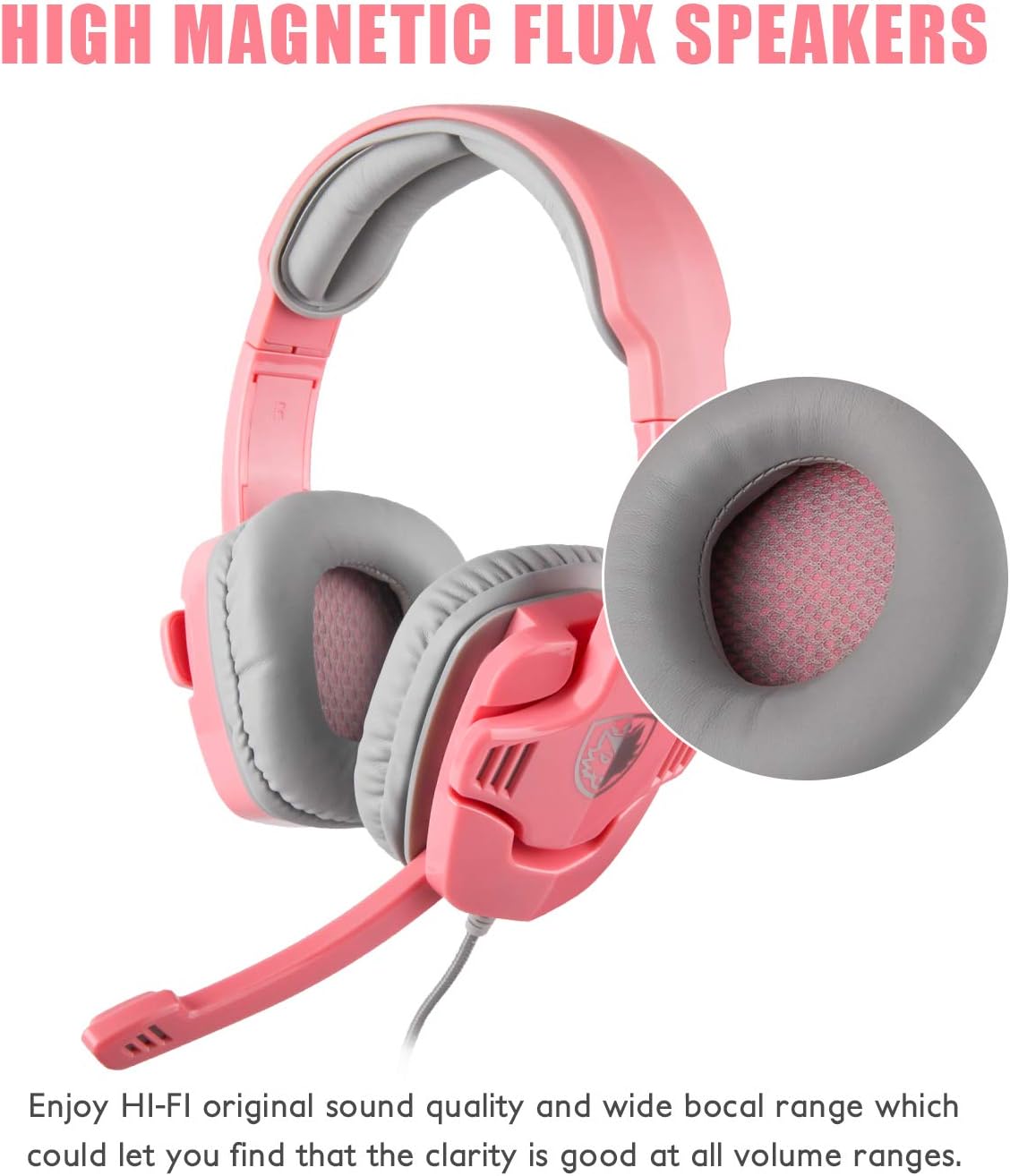 SA708GT Pink Stereo Gaming Headset for Xbox One, PS4, PC, Nintendo Switch Games Over Ear Headphones