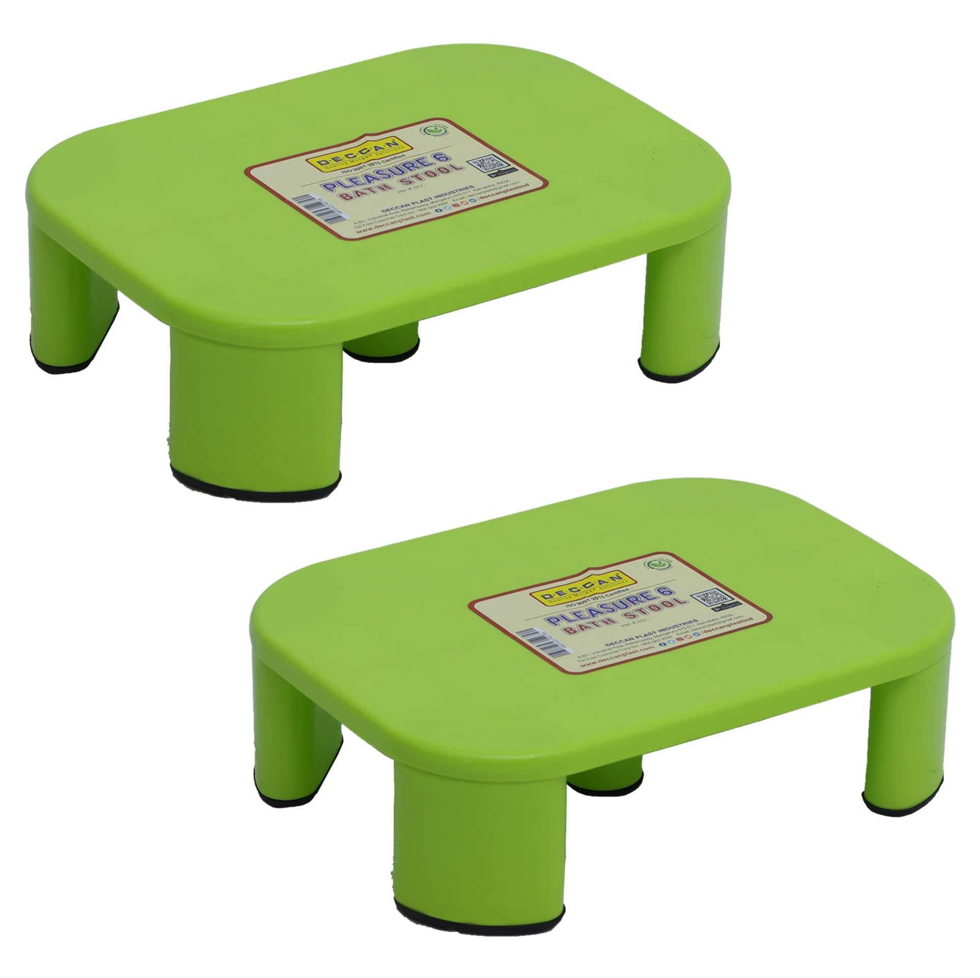 Bath Stool (5 Legs) | Pleasure 6 | Set of 2 | Plastic Stools for Bathroom (Green)