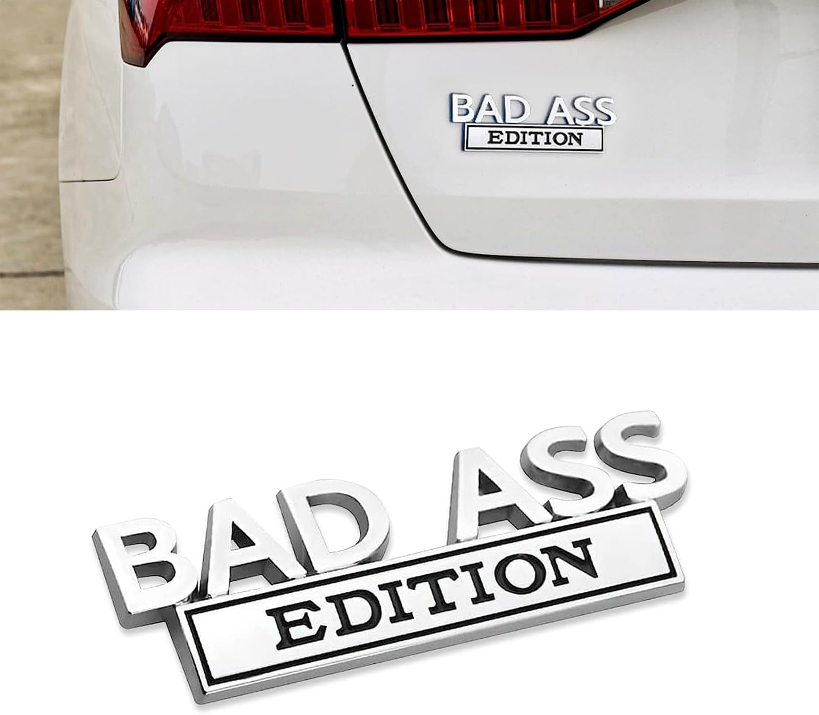 1 PC Car Modification Label, 3D Fender Badge Decal Car Sticker, Bad Ass Car Fender Bumper Sticker Body Sticker Fit for SUV, Truck, Laptop (Silver & Black) GKCT1502SIBL-1PC