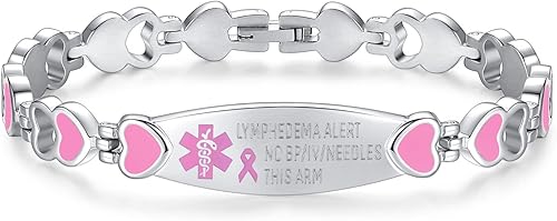 LinnaLove Pulseras de alerta de linfedema sin presión arterialIVagujas en este brazo, pulseras de identificación médica de acero inoxidable para
