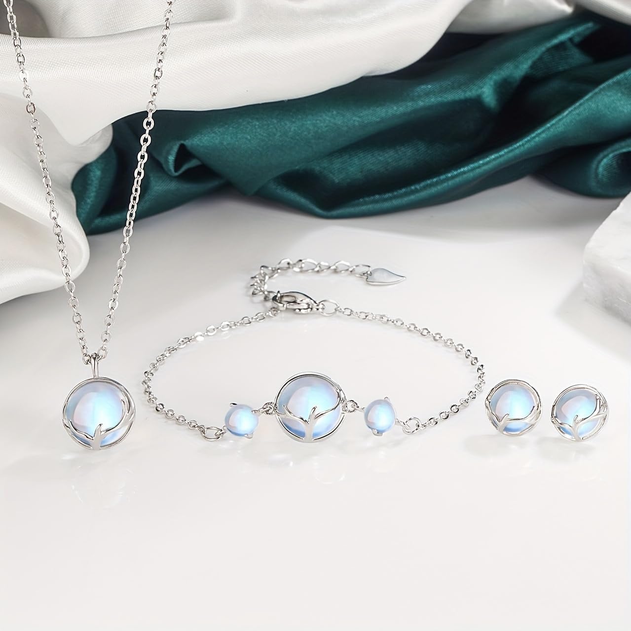 Moonstone Jewelry Set (Necklace+Bracelet+Earrings) Spiritual Gift for Women, Bridal Party Jewelry, Elegant Birthstone Birthday Gift Set