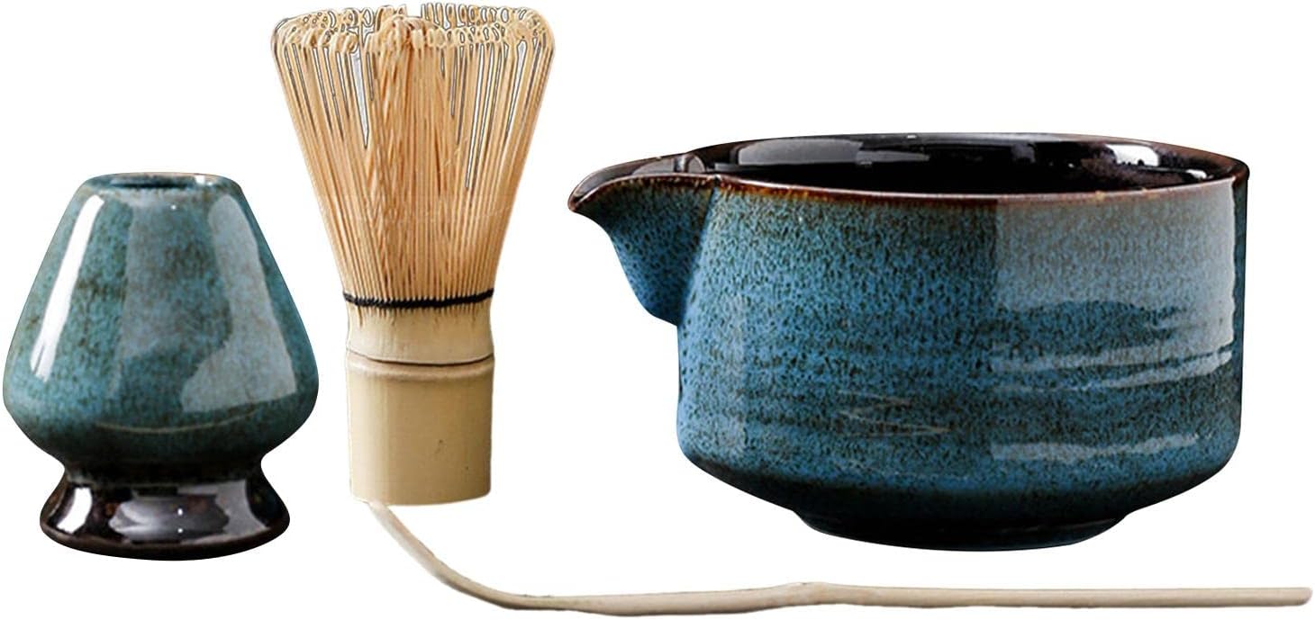 Matcha Whisk Japanese Ceremonial Matcha Green Tea Bowl Kit Bamboo Scoop Holder Handmade Accessory Spoon Ceramic Suitable for Gift Giving Tea Ceremony, Blue
