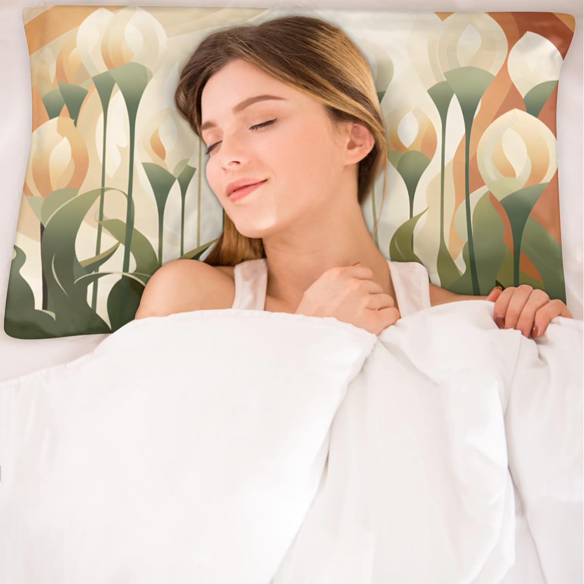Girls with Flowers Satin Pillowcase Set of 2, Floral Silk Pillowcase for Hair and Skin 20x40” Luxury Smooth King Size Satin Pillow Cases with Zipper Gifts for Women Men