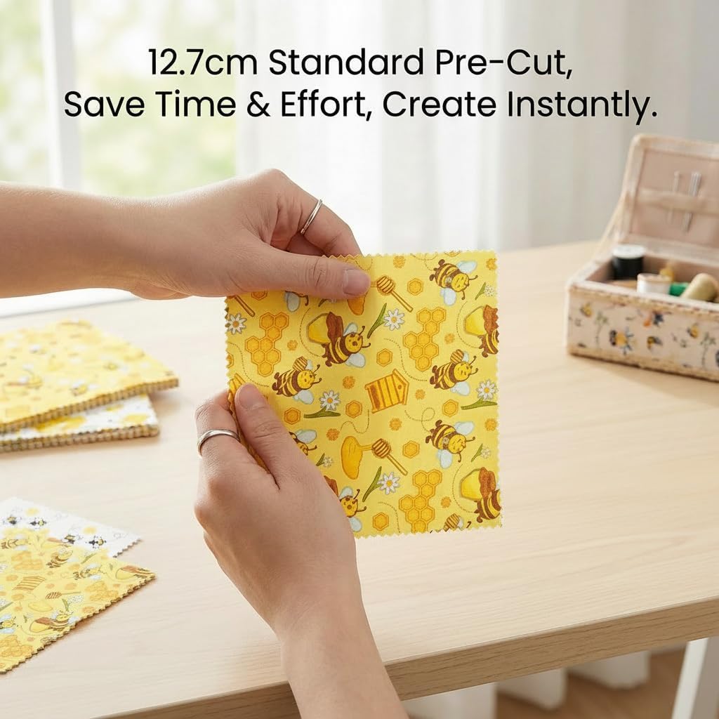42 Pcs 5" x 5" Cotton Craft Fabric Squares,Bee Sunflower Sheets Patchwork