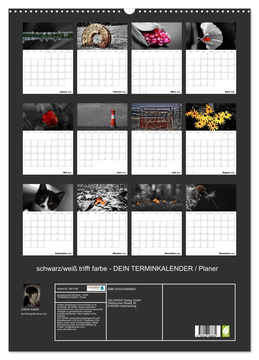 schwarz/weiß trifft farbe - DEIN TERMINKALENDER/Planer (Wandkalender 2026 DIN A2 hoch), CALVENDO Monatskalender