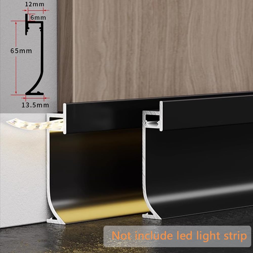 Aluminiowa listwa przypodłogowa LED, 99,8 cm / 1 m, listwa oświetleniowa, aluminiowy profil kanałowy, wys. 65 mm, osłona listwy przypodłogowej do kuchni, salonu, dekoracja domu (10, czarna)