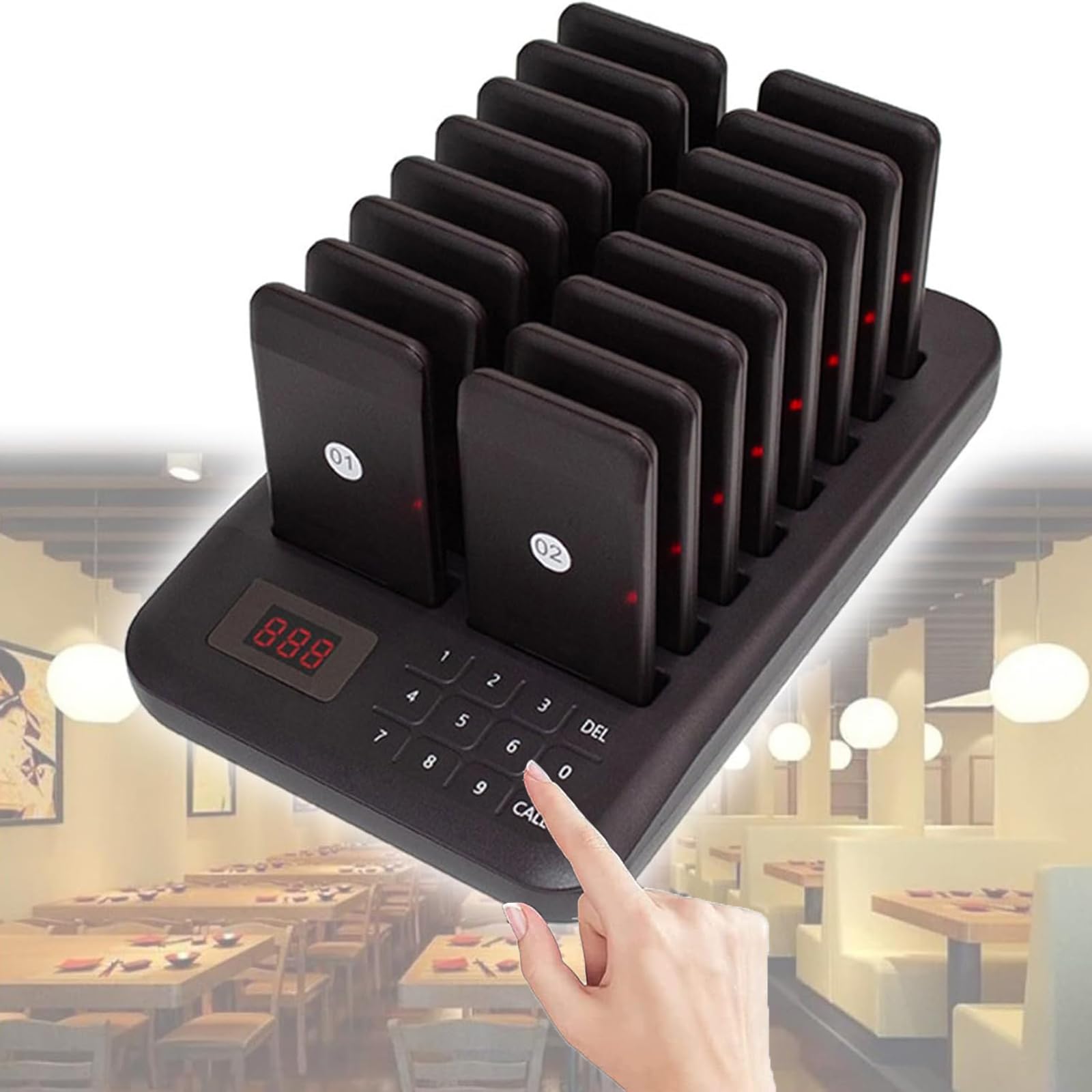 Buzzer de restaurant sans fil avec clavier tactile et 16 téléavertisseurs
