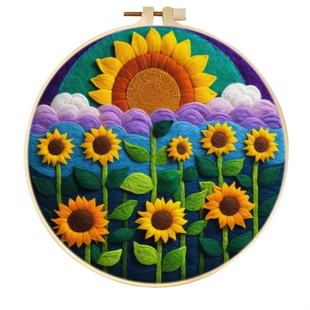 Meecaa DIY Needle Felting Kit for Beginners,Sunflower Flower Including Wool Felt Supplies, Embroidery Hoops,Beautiful Wool Painting and Needle Felting Tools (Sunflower)