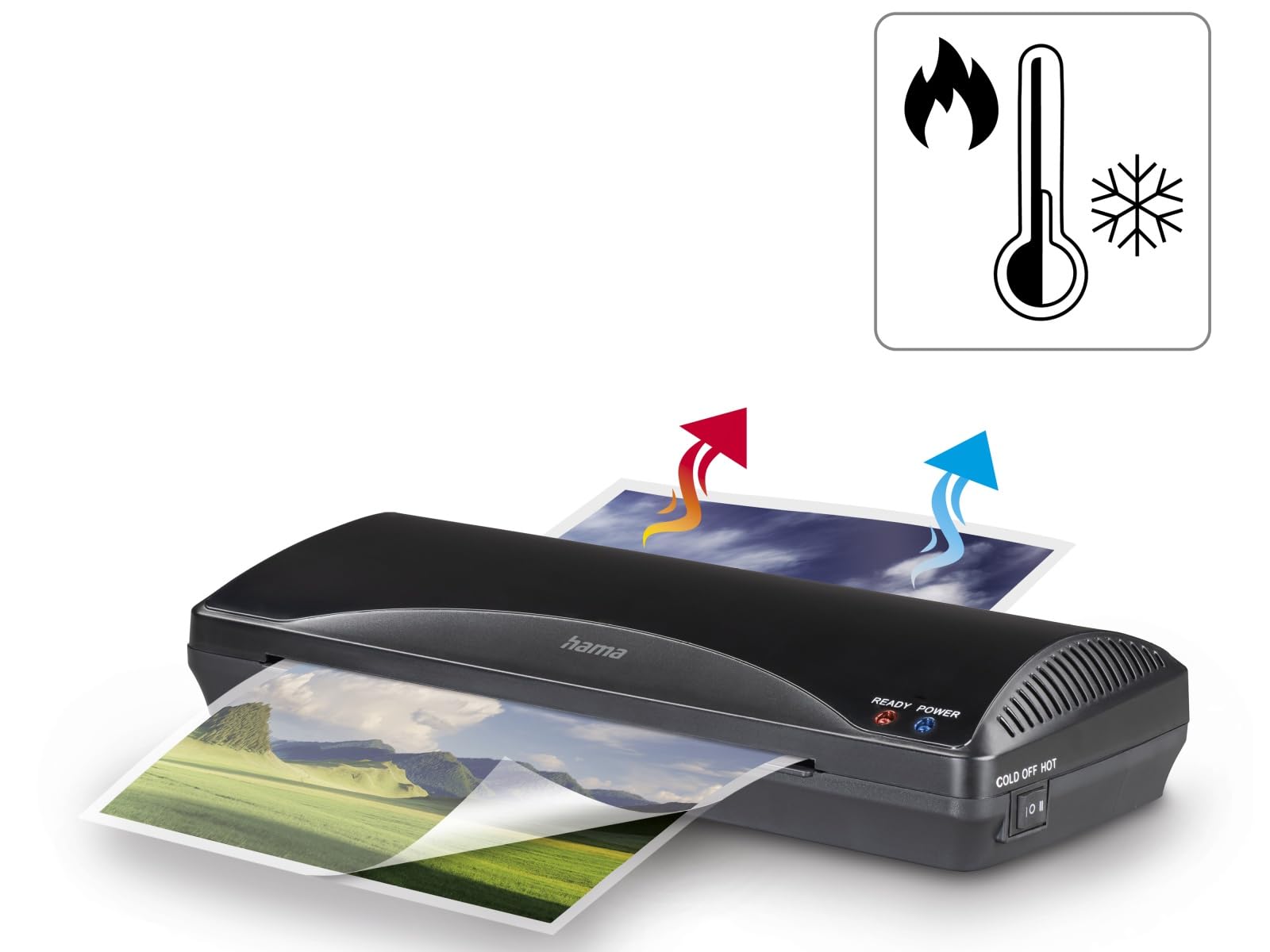 Hama I Plastificadora Home & Office DINA 4 (laminadora caliente y fría con 2 rodillos, 250 mm/Min) Negro
