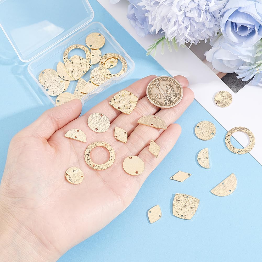 Beebeecraft 45Pcs 9 Styles Flat Connector Charms 18K Gold Plated Geometric Round Diamond Triangle Semi-circular Double Hole Connector Link Charms for Jewelry Making Bracelet Necklace image 3
