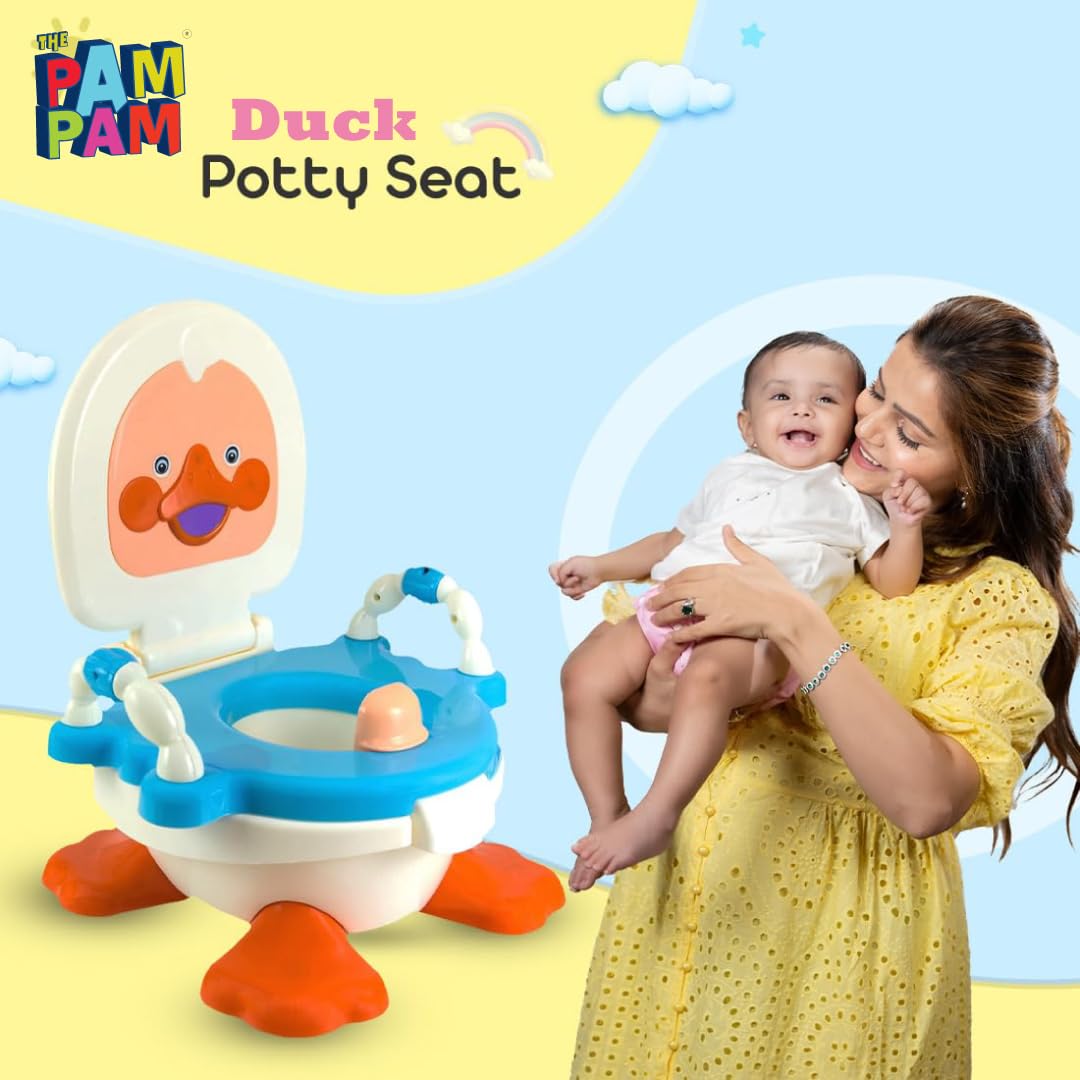 PAMPAM Duck Potty Training Seat with Removable Bowl and A Lid Cover, Attractive Design & Color Toilet Seat(Blue), 1 Count 1