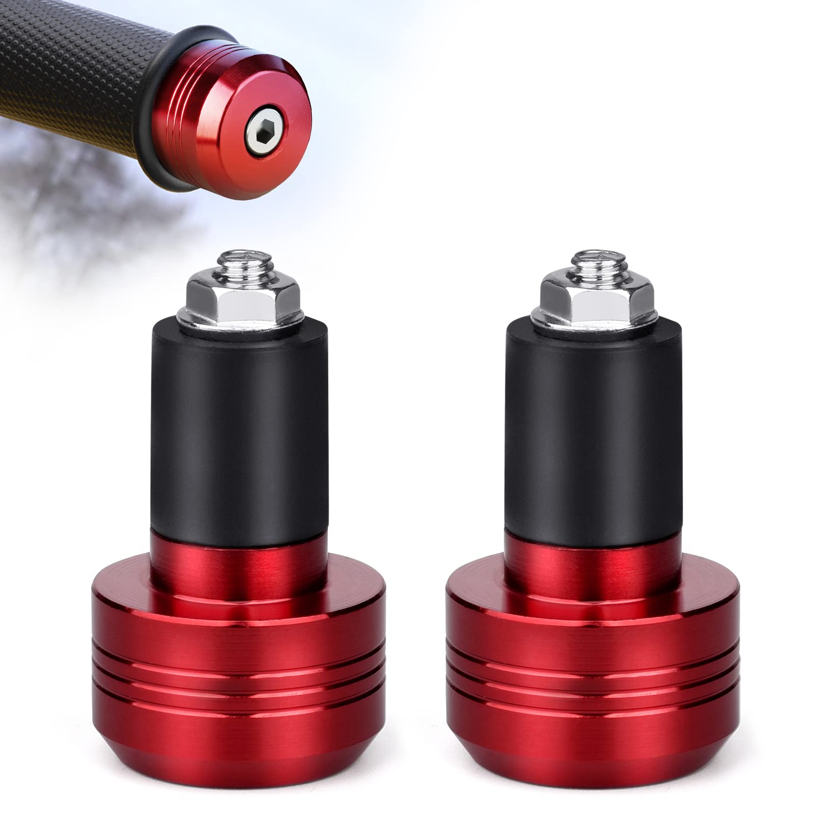 2Pcs Motorcycle Handlebar Ends - 22mm (7/8") Handle Bar Slider Caps Weight Plugs, Aluminum Bar End Cap Plugs, Handle Bar End Plugs Caps Replacement, Universal Fit for Most Motorbike, Red