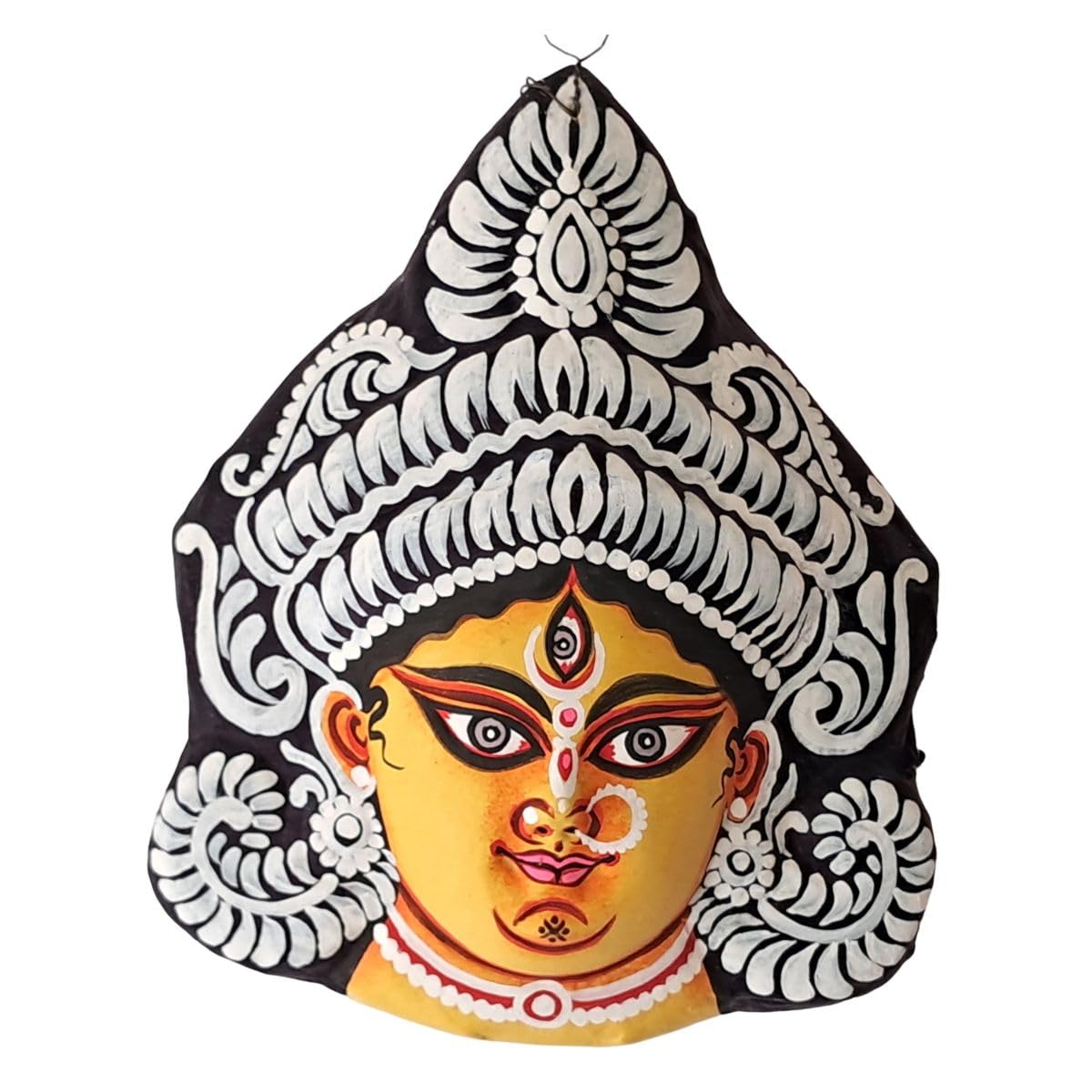 Rainbow Feathers Devi Durga Face Chhau Mask with Alpona Artwork - 9 Inches|GITagged Chou Mask|Durga Face Mask|Purulia Chou|Paper Mache Craft|Homedecor|Handcrafted|RuralArtisans|MakeInIndia