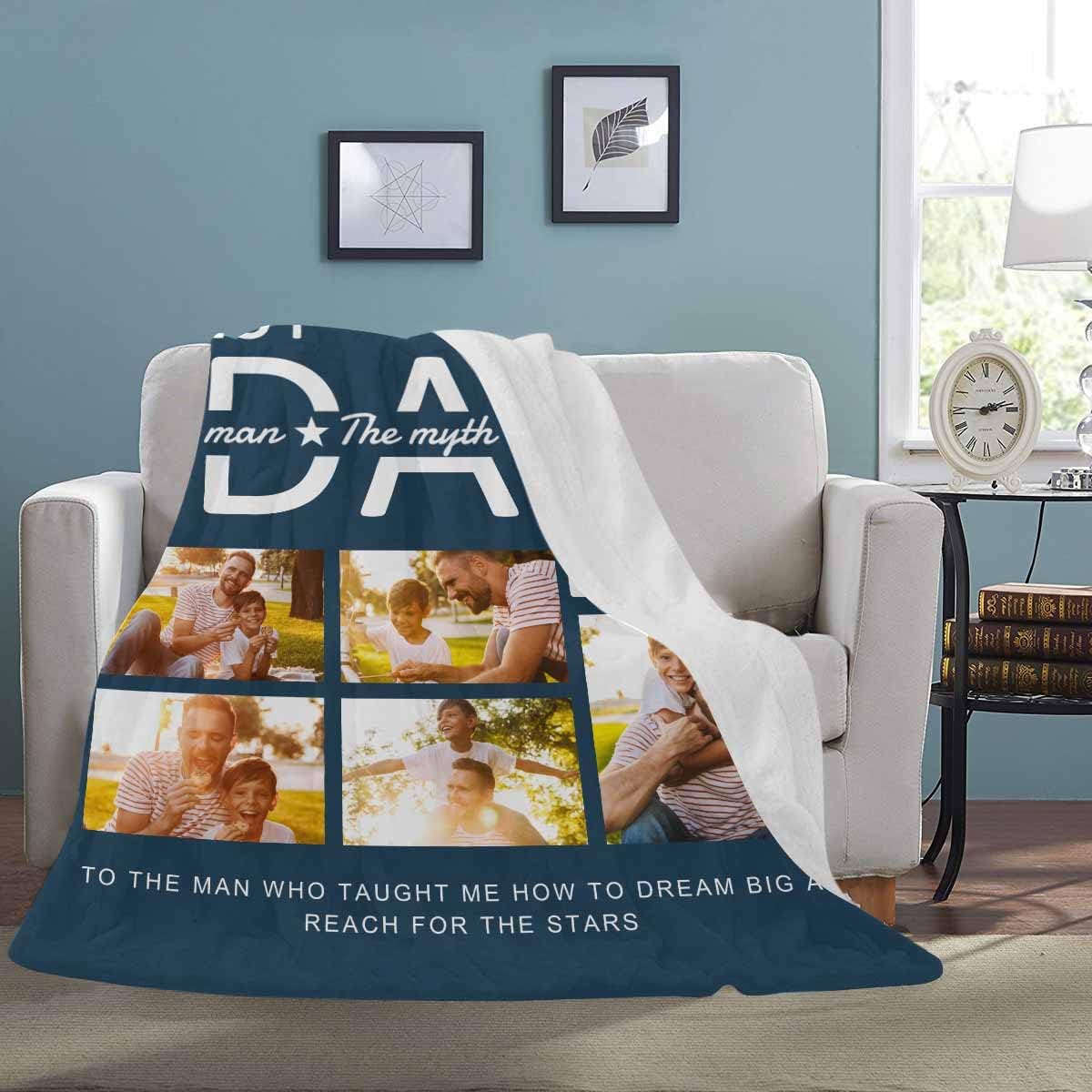 Artsadd Custom Blanket with Photo - Best Dad Ever Throw Blanket for Father's Day - 50x60Inch